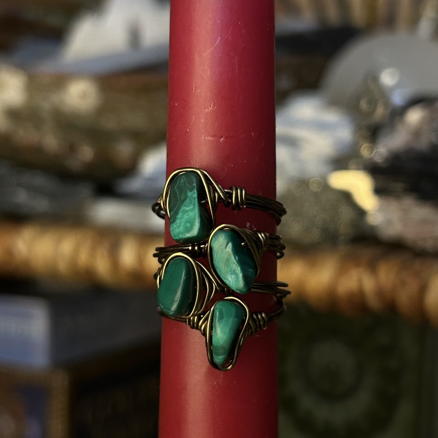 Malachite wire-wrapped rings